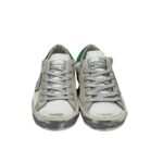 Sneakers Donna Philippe Model Paris Prsx In Pelle Bianca Animalier Inserti Camoscio Spoiler Verde Glitter art. PRLD VAN1 - immagine 2