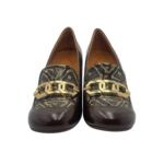 Décolleté Mocassino Chie Mihara in Pelle Lucida Marrone e Dettagli Oro Tacco grosso 8m art. Sybro - immagine 3