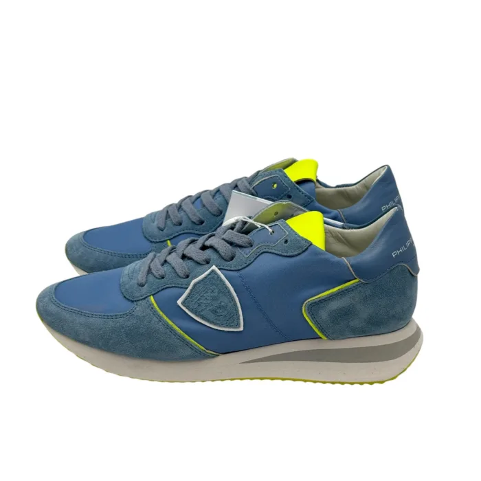 Sneakers Donna Philippe Model Paris In Tessuto Camoscio Spoiler Turchese Dettagli Neon art. TZLD WN61, foto 3 di 4