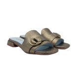 Ciabatta Lorenzo Mari In Pelle Platino Fibbia Oro Tacco 3 cm art. Samu Mag 37 - immagine 4