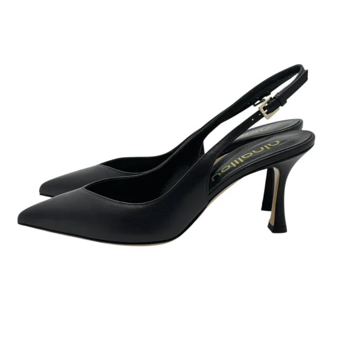 Slingback Ninalilou in Nappa Nera con scollo a Cuore e tacco 7 cm art. 341236ET, foto 3 di 5