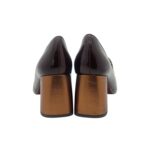 Décolleté Mocassino Chie Mihara in Pelle Lucida Marrone e Dettagli Oro Tacco grosso 8m art. Sybro - immagine 5