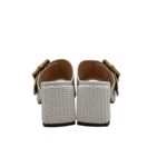 Sandalo Mules Sabot Lorenzo Mari in Nappa Bianca Dettaglio Fibbia Regolabile Tacco in Rafia 7 cm art. Fresia 03 - immagine 5