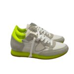 Sneakers Donna Philippe Model Paris In Tessuto Bianco Camoscio Avorio Spoiler Neon art. TRLD NS01