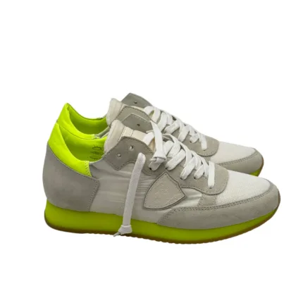 Sneakers Donna Philippe Model Paris In Tessuto Bianco Camoscio Avorio Spoiler Neon art. TRLD NS01