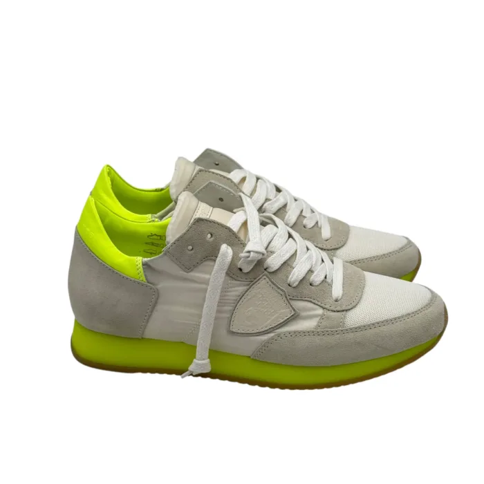 Sneakers Donna Philippe Model Paris In Tessuto Bianco Camoscio Avorio Spoiler Neon art. TRLD NS01, foto 1 di 5