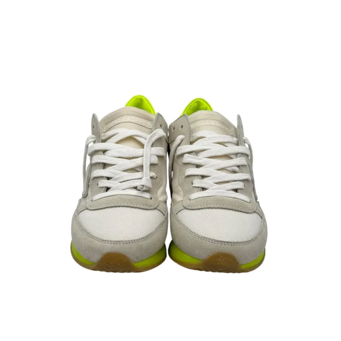 Sneakers Donna Philippe Model Paris In Tessuto Bianco Camoscio Avorio Spoiler Neon art. TRLD NS01, foto 3 di 5