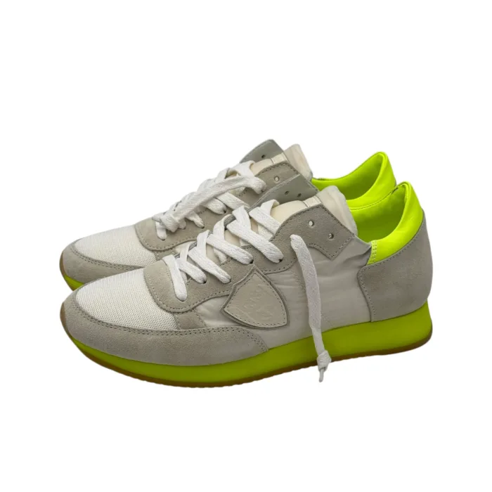 Sneakers Donna Philippe Model Paris In Tessuto Bianco Camoscio Avorio Spoiler Neon art. TRLD NS01, foto 4 di 5
