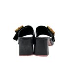 Sandalo Mules Sabot Lorenzo Mari in Nappa Nera Dettaglio Fibbia Regolabile Tacco 7 cm art. Fresia 03 - immagine 4