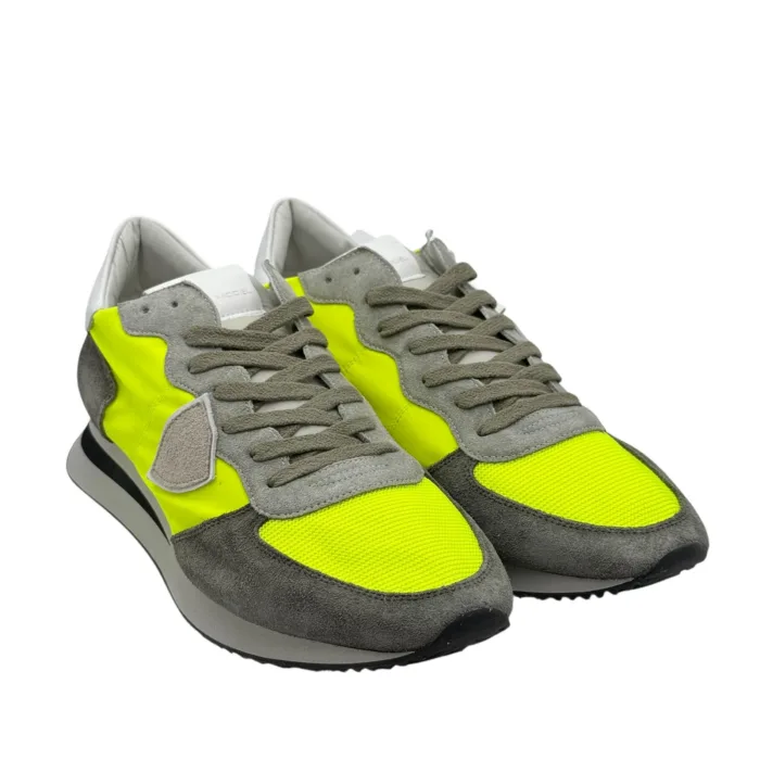 Sneakers Uomo Philippe Model In Tessuto Giallo e Camoscio Grigio Spoiler Binaco cod. TZLU WN57, foto 3 di 6