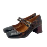 Décolleté Chie Mihara in Pelle Lucida Nera e Marrone Fantasia Leopardo Tacco grosso 5 cm art. VOLCANO47 - immagine 2