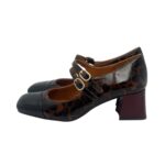 Décolleté Chie Mihara in Pelle Lucida Nera e Marrone Fantasia Leopardo Tacco grosso 5 cm art. VOLCANO47 - immagine 5