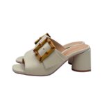 Sandalo Mules Sabot Lorenzo Mari in Nappa Latte Dettaglio Fibbia Regolabile Tacco 7 cm art. Fresia 03 - immagine 5