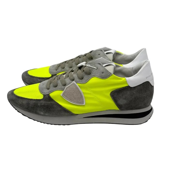 Sneakers Uomo Philippe Model In Tessuto Giallo e Camoscio Grigio Spoiler Binaco cod. TZLU WN57, foto 4 di 6