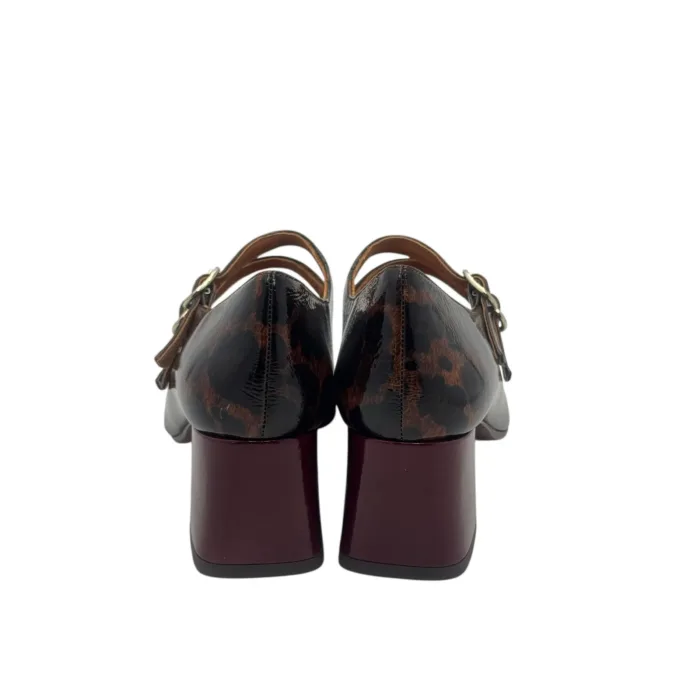 Décolleté Chie Mihara in Pelle Lucida Nera e Marrone Fantasia Leopardo Tacco grosso 5 cm art. VOLCANO47, foto 6 di 6