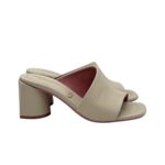 Sandalo Mules Sabot Lorenzo Mari in Nappa Latte Tacco 7 cm art. Fresia 08