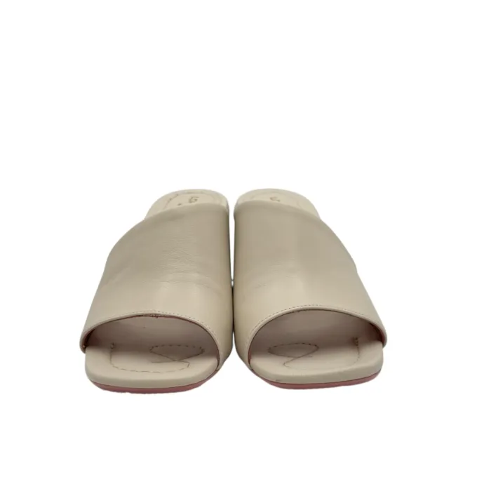 Sandalo Mules Sabot Lorenzo Mari in Nappa Latte Tacco 7 cm art. Fresia 08, foto 2 di 4