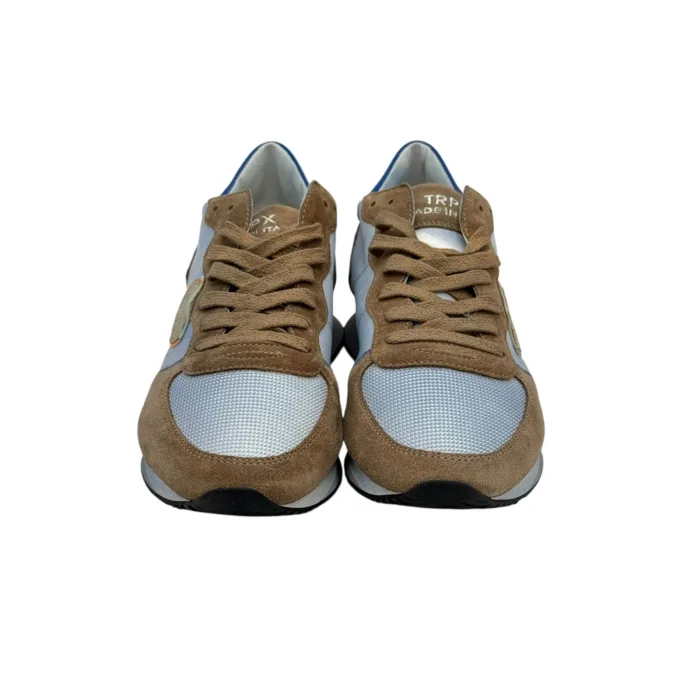 Sneakers Uomo Philippe Model Paris In Pelle Tessuto Celeste e Camoscio Marrone Spoiler Blu art. TZLU WP31, foto 3 di 5