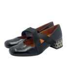 Décolleté Chie Mihara in Pelle Lucida Nera, Cinturino  Elastico ad Incrocio, Tacco grosso 4 cm art. Rilula - immagine 4