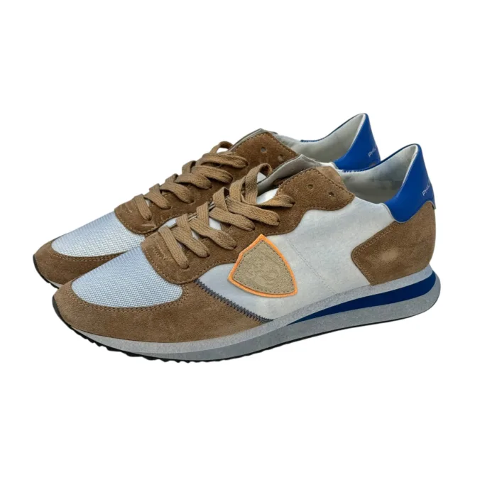 Sneakers Uomo Philippe Model Paris In Pelle Tessuto Celeste e Camoscio Marrone Spoiler Blu art. TZLU WP31, foto 2 di 5