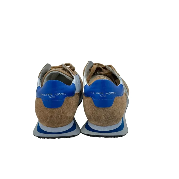 Sneakers Uomo Philippe Model Paris In Pelle Tessuto Celeste e Camoscio Marrone Spoiler Blu art. TZLU WP31, foto 5 di 5