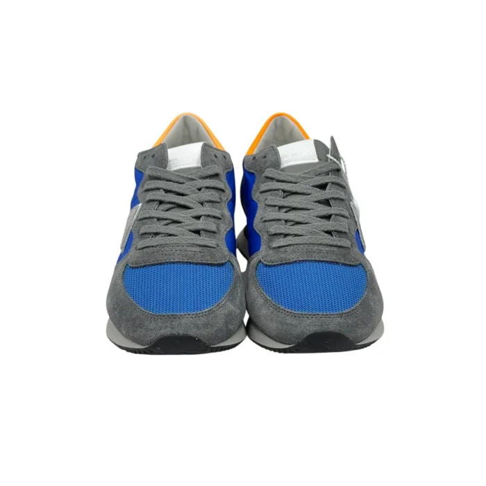 Sneakers Uomo Philippe Model In Tessuto Blu Camoscio Grigio Spoiler Arancio Fluo cod. TZLU WN56, foto 3 di 6