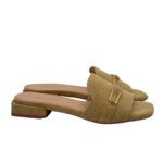 Ciabatta Lorenzo Mari InCamoscio Beige Fibbia Oro Tacco 3 cm art. Samu Mag 39