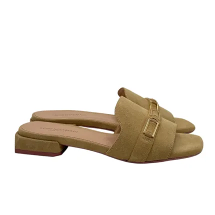 Ciabatta Lorenzo Mari InCamoscio Beige Fibbia Oro Tacco 3 cm art. Samu Mag 39