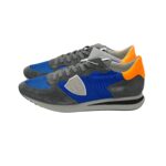 Sneakers Uomo Philippe Model In Tessuto Blu Camoscio Grigio Spoiler Arancio Fluo cod. TZLU WN56 - immagine 4