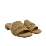 Ciabatta Lorenzo Mari InCamoscio Beige Fibbia Oro Tacco 3 cm art. Samu Mag 39 - immagine 2