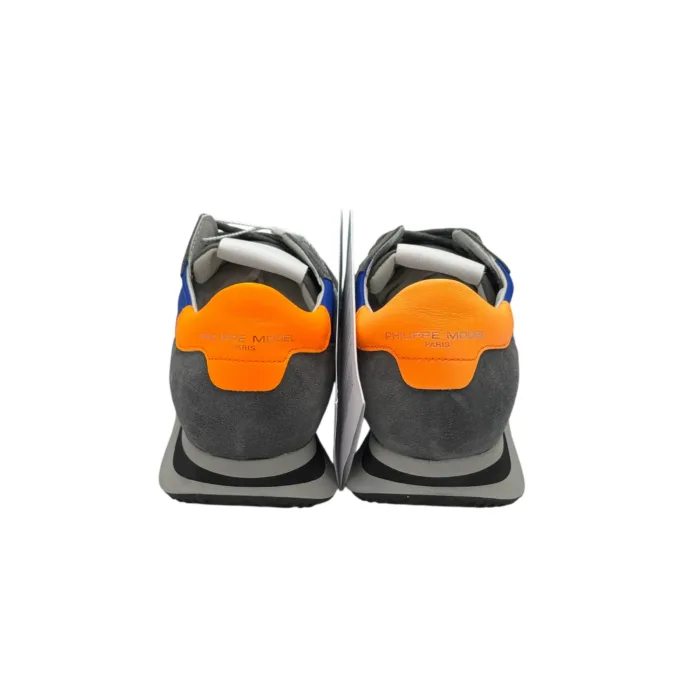 Sneakers Uomo Philippe Model In Tessuto Blu Camoscio Grigio Spoiler Arancio Fluo cod. TZLU WN56, foto 6 di 6