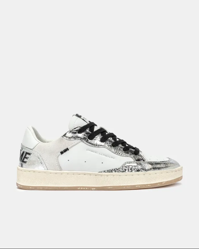 Sneaker Donna Crime London Chelsea in Pelle Bianca con inserti Glitter Argento e back Bianco art. 20205PP7.25, foto 1 di 6