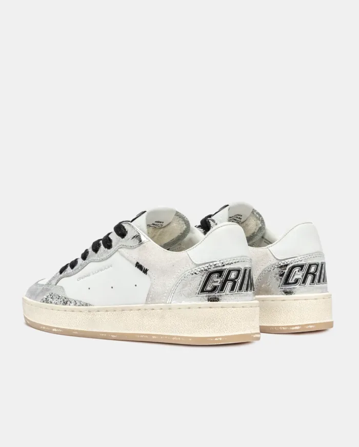 Sneaker Donna Crime London Chelsea in Pelle Bianca con inserti Glitter Argento e back Bianco art. 20205PP7.25, foto 6 di 6