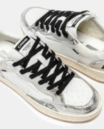 Sneaker Donna Crime London Chelsea in Pelle Bianca con inserti Glitter Argento e back Bianco art. 20205PP7.25 - immagine 3