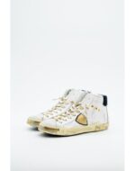 Sneakers Donna Philippe Model Paris In Pelle Bianca Linguetta In Camoscio Spoiler Nero Velluto art. PRHD XE04