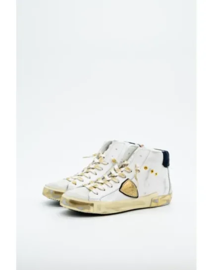 Sneakers Donna Philippe Model Paris In Pelle Bianca Linguetta In Camoscio Spoiler Nero Velluto art. PRHD XE04
