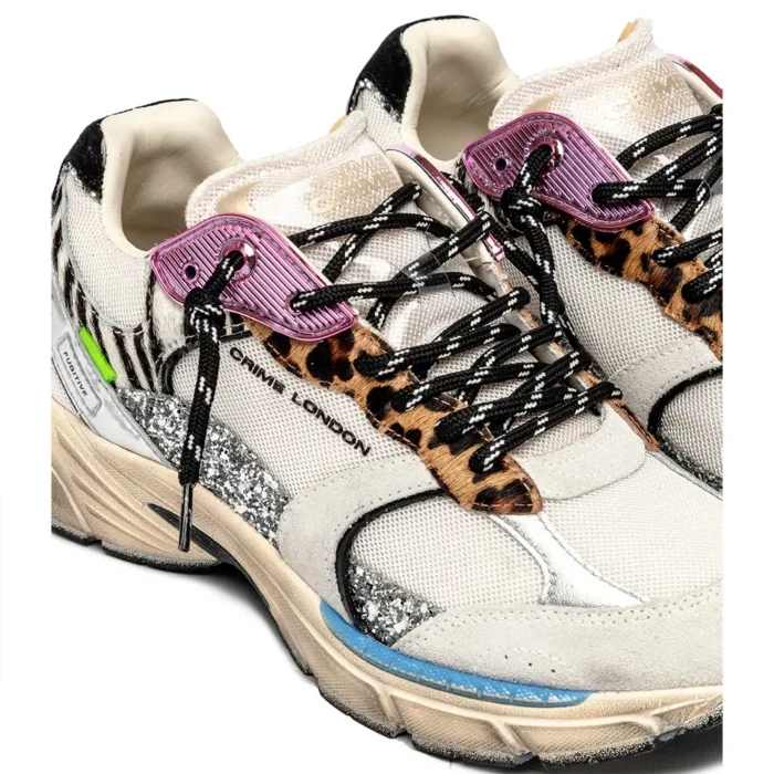 Sneaker Donna Crime London Fugitive in Camoscio Avorio e Dettagli Maculati e Glitter art. 25303AA8.68, foto 3 di 3