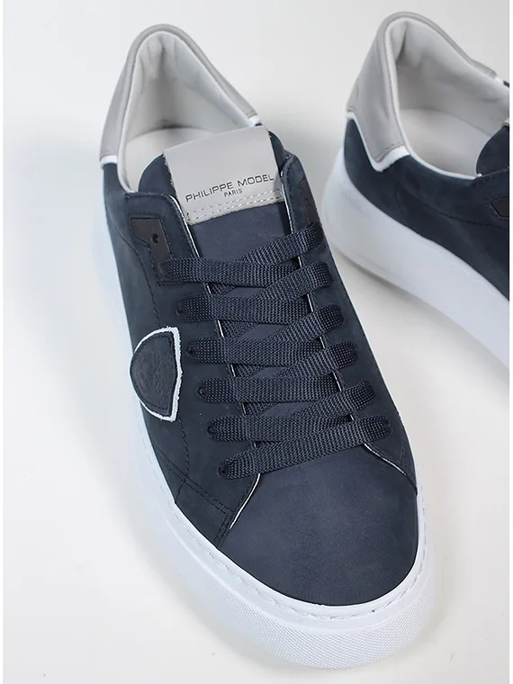 Sneaker Uomo Philippe Model Temple in Pelle Nubuck Blu mod. BTLU NB26, foto 3 di 5