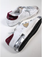 Sneakers Donna Philippe Model Paris Prsx In Pelle Bianca Spoiler Bordeaux e Linguetta Camoscio art. PRLD XE06 - immagine 4