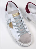Sneakers Donna Philippe Model Paris Prsx In Pelle Bianca Spoiler Bordeaux e Linguetta Camoscio art. PRLD XE06 - immagine 5