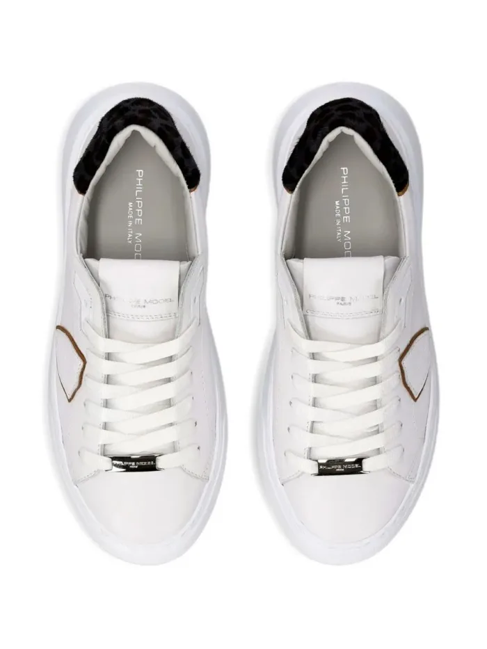 Sneakers Donna Philippe Model Temple In Pelle Bianca Spoiler Cavallino Animalier Grigio art. BTLD VA05, foto 4 di 5