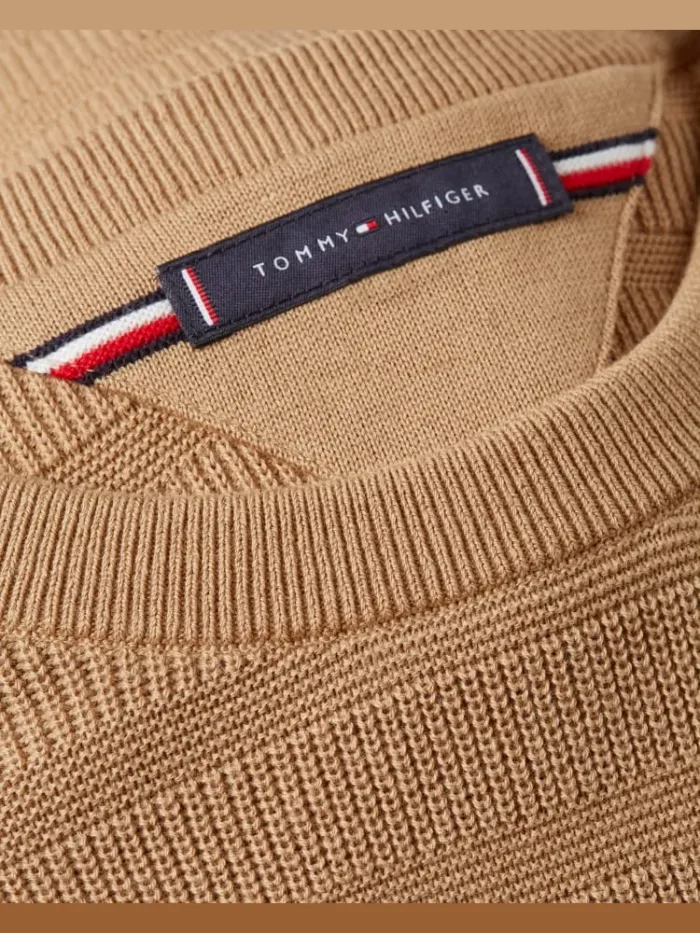 Maglioncino Girocollo in Cotone Garzato e Tramato Uomo Tommy Hilfiger Cammello art. MW0MW39535 RBC, foto 3 di 3