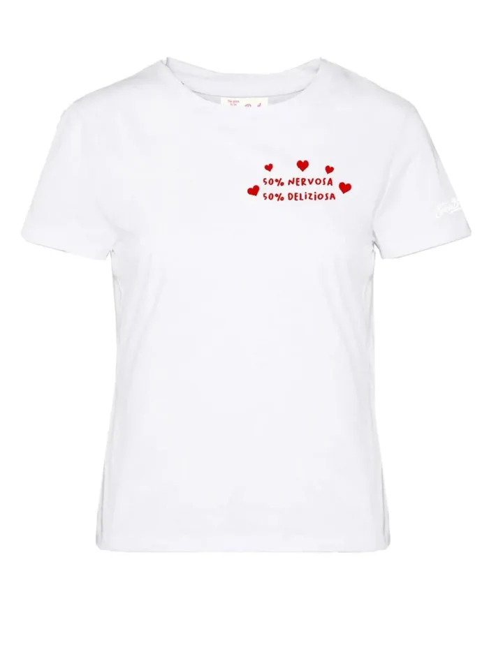 T-shirt Mc2 Saint Barth Bianca art. Emilie 50 Nervosa 50 Deliziosa 01n Emb, foto 1 di 1