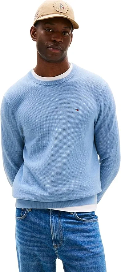 Maglioncino Girocollo in Cotone Uomo Tommy Hilfiger Celeste art. MW0MW39999 C2B, foto 4 di 4