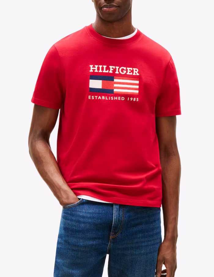 T-shirt Uomo Tommy Hilfiger Rossa con Bandiera Frontale art. MW0MW39843 XLD, foto 1 di 3
