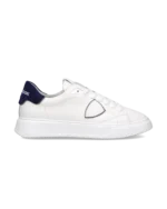 Sneaker Uomo Philippe Model Temple in Pelle Bianca e Dettagli in Camoscio Blu mod. BTLU VD23
