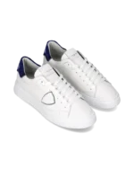 Sneaker Uomo Philippe Model Temple in Pelle Bianca e Dettagli in Camoscio Blu mod. BTLU VD23 - immagine 3