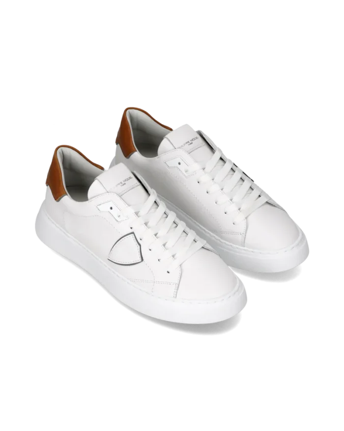 Sneaker Uomo Philippe Model Temple in Pelle Bianca Spoiler Cognac mod. BTLU VW03, foto 5 di 6