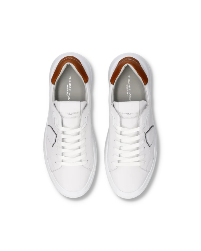 Sneaker Uomo Philippe Model Temple in Pelle Bianca Spoiler Cognac mod. BTLU VW03, foto 4 di 6