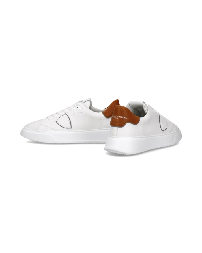 Sneaker Uomo Philippe Model Temple in Pelle Bianca Spoiler Cognac mod. BTLU VW03, foto 3 di 6